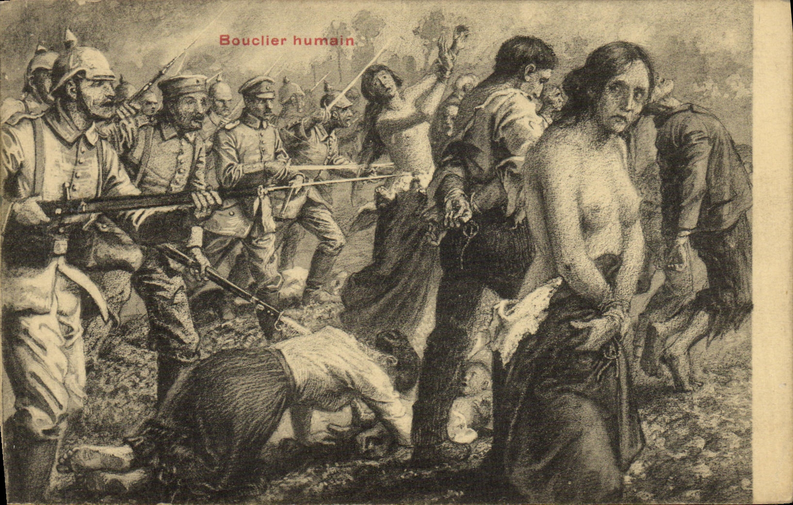 CPA Militaria bouclier humain