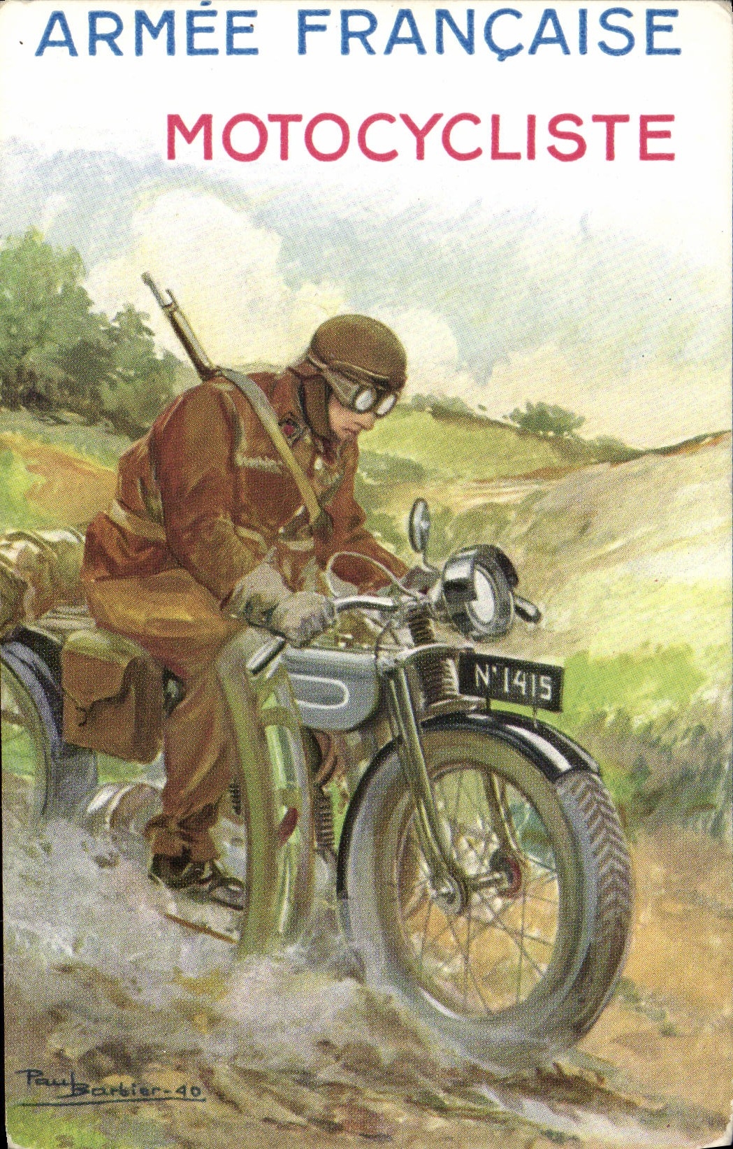 CPA Militaria Armee Francaise Motocycliste Moto