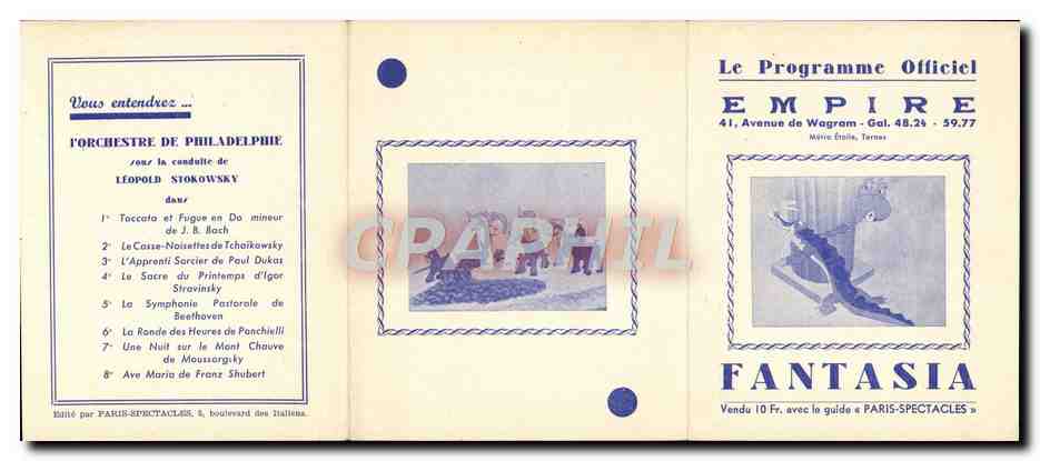 Programme officiel Fantasie Walt Disney Avenue de Wagram Paris 