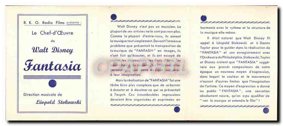 Programme officiel Fantasie Walt Disney Avenue de Wagram Paris  — Rückseite