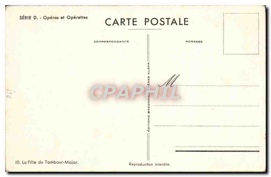La Fille du Tambour-Major — Opérette — Éditions BACONNÉES FRÈRES ALGER — Verso