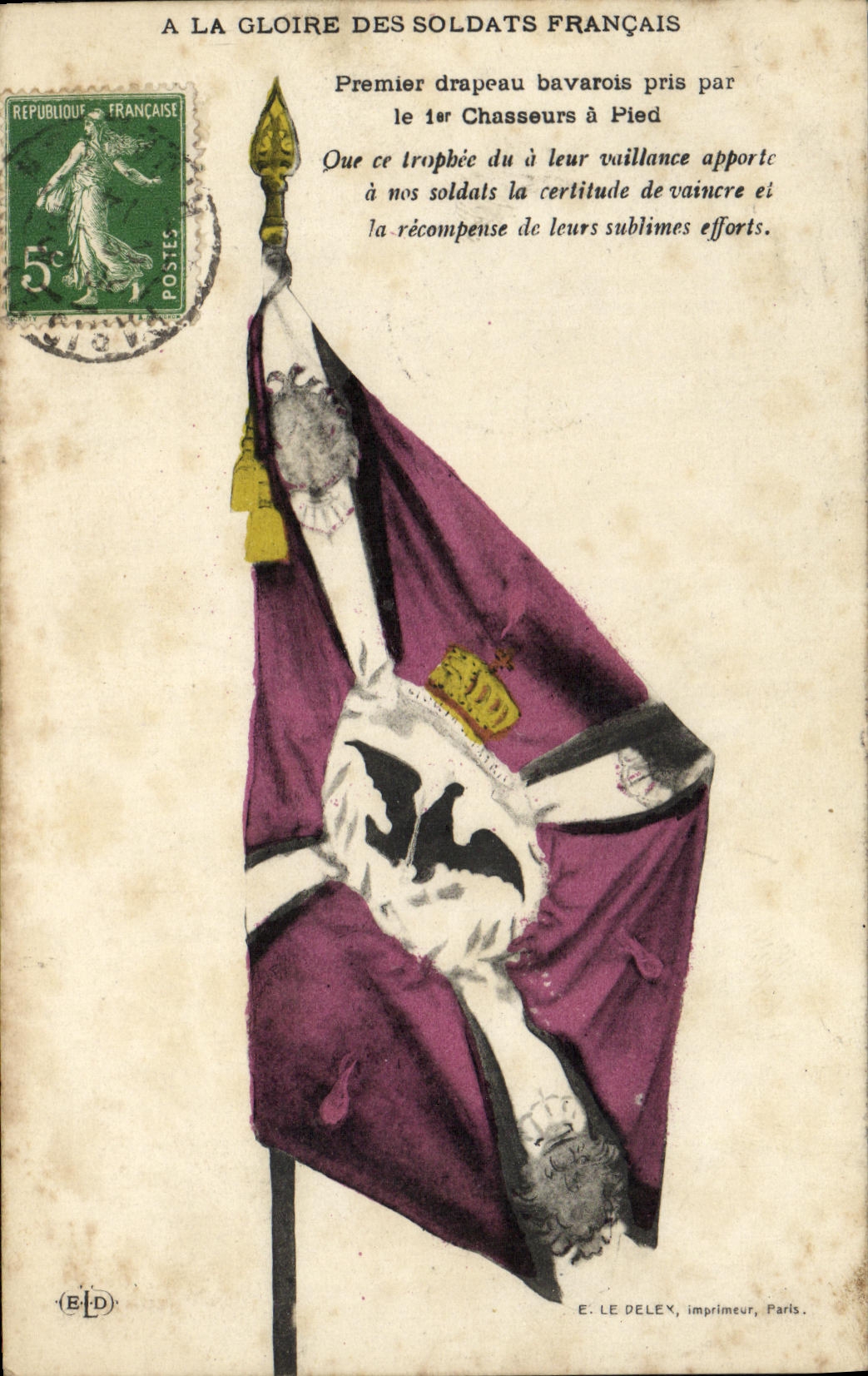 CPA a la gloire des soldats francais Militaria Drapeau bavarois 1er chasseurs a pied 