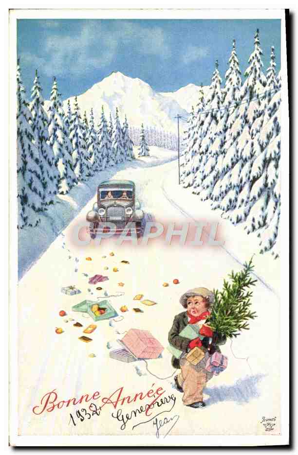 CPA Fantaisie Bonne Annee Automobile 