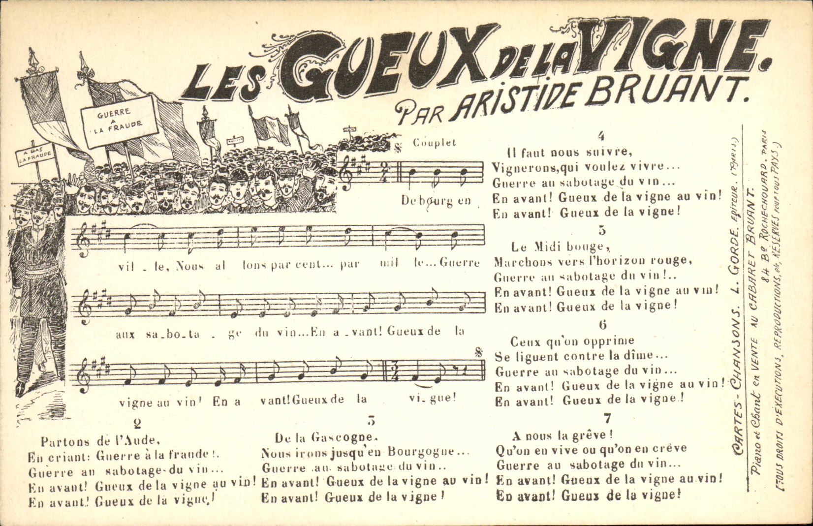 Les Gueux de la Vigne — Chanson satirique anti-guerre — par Aristide Bruant, éditée par L. Gorce, Paris