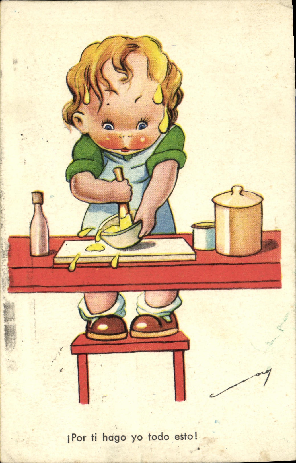 CPA Enfant a la cuisine 