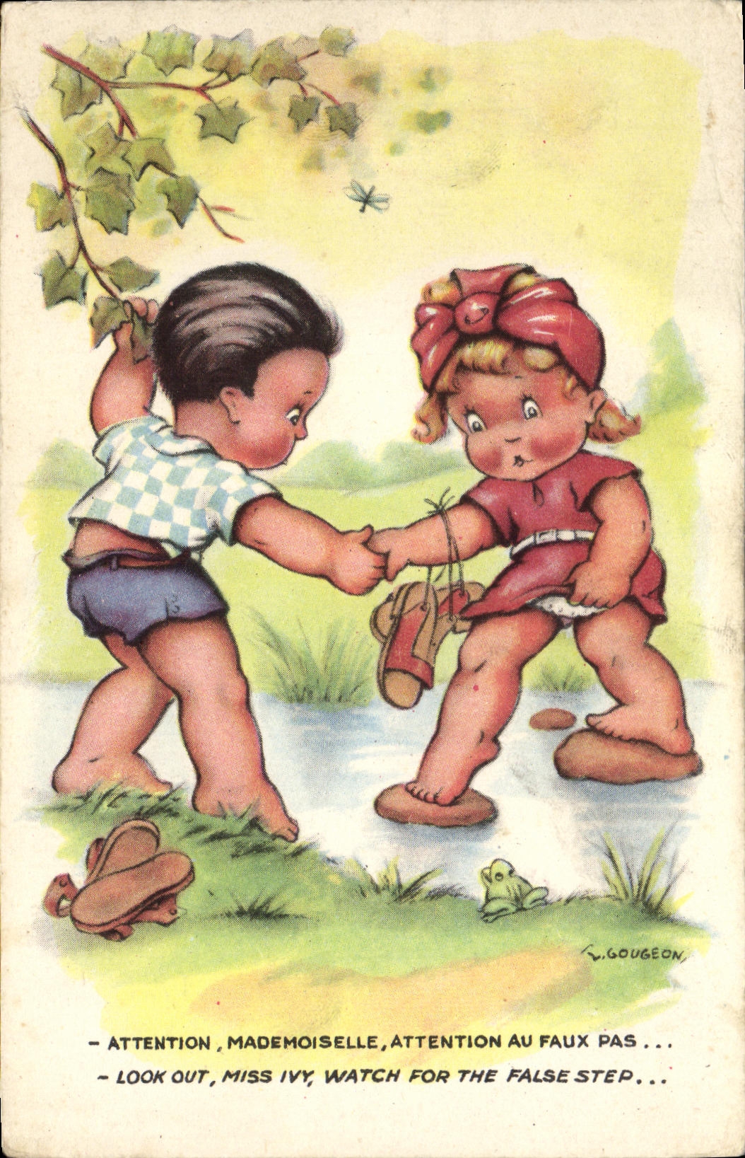 Kinder spielen am Bach — S. Gougeon — n°88