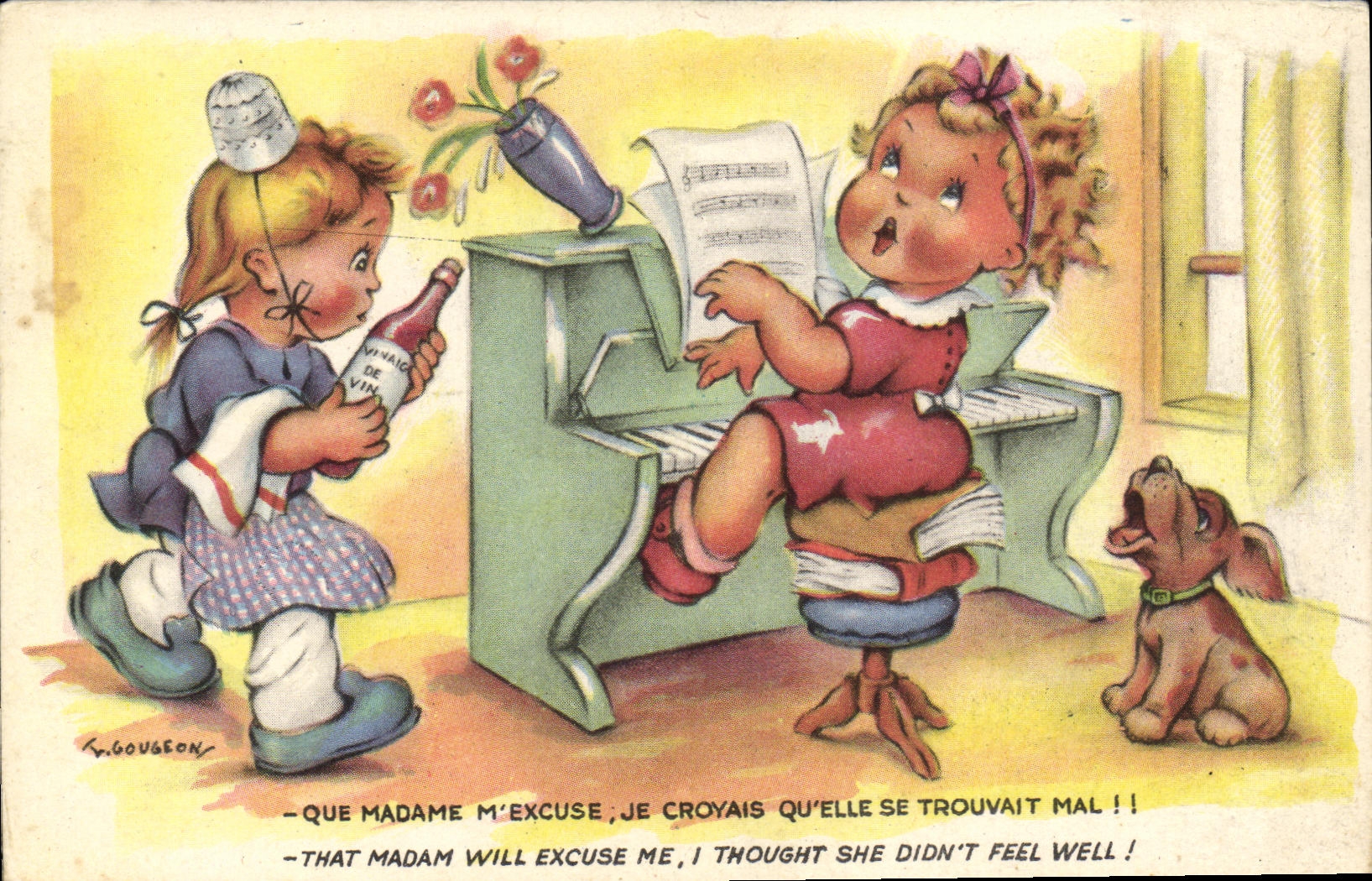 CPA Fantaisie Enfants Piano Chien 