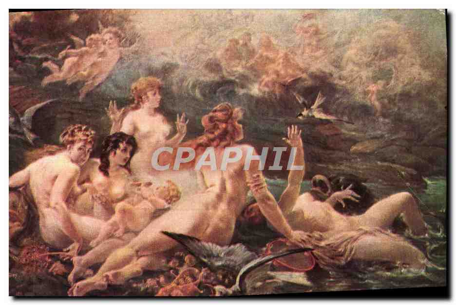 CPA La Lyre Les sirenes recoivent la visite des muses