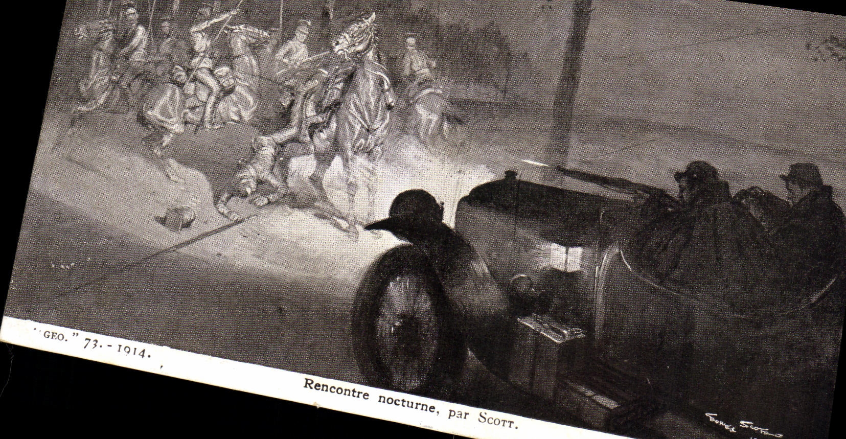 CPA Rencontre nocturne Militaria Auto mitrailleuse 