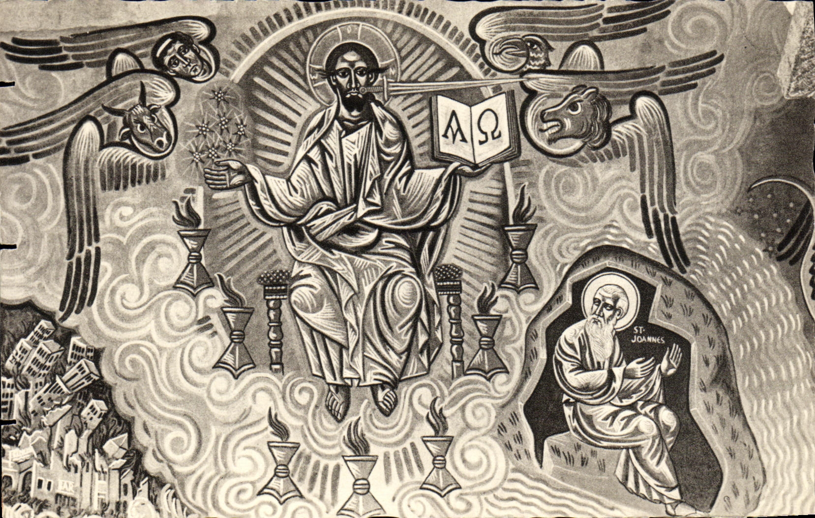 CPA Eglise Sainte Anne de Cahtel Guyon L'apocalypse Vision de Saint Jean Fresque de Nicolas Greschny