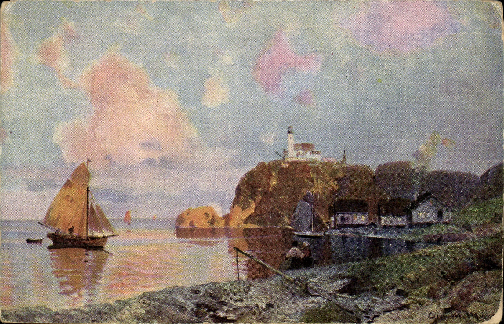 CPA Paysage au bord de la mer Bateau