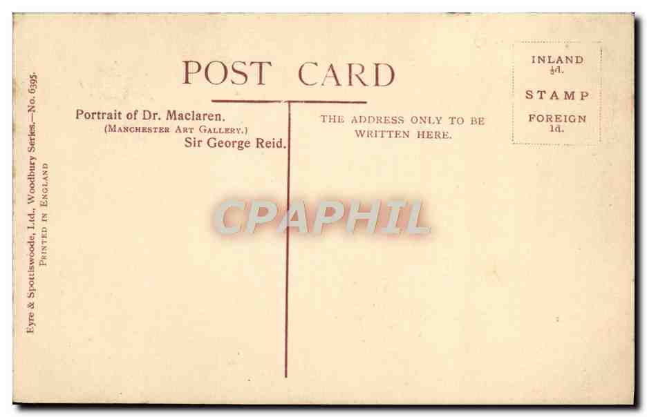 CPA Portrait du Dc Maclaren Manchester Art Gallery Sir George Reid  — Verso