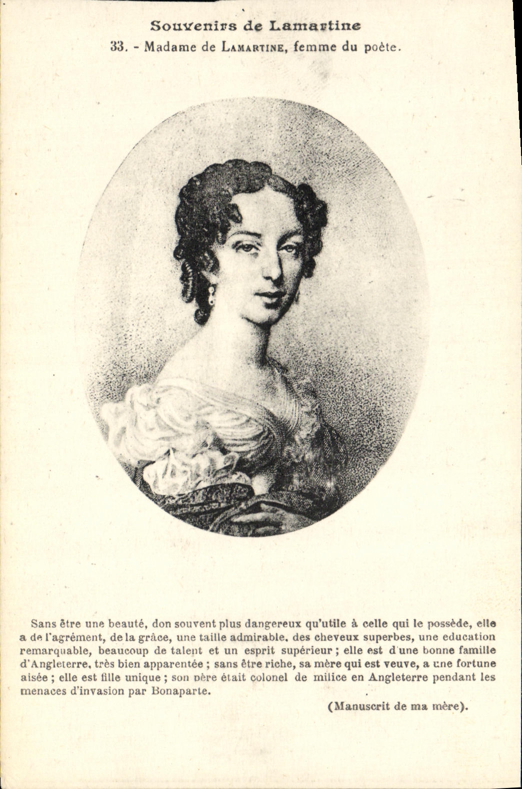 CPA Lamartine Madame Femme du poete