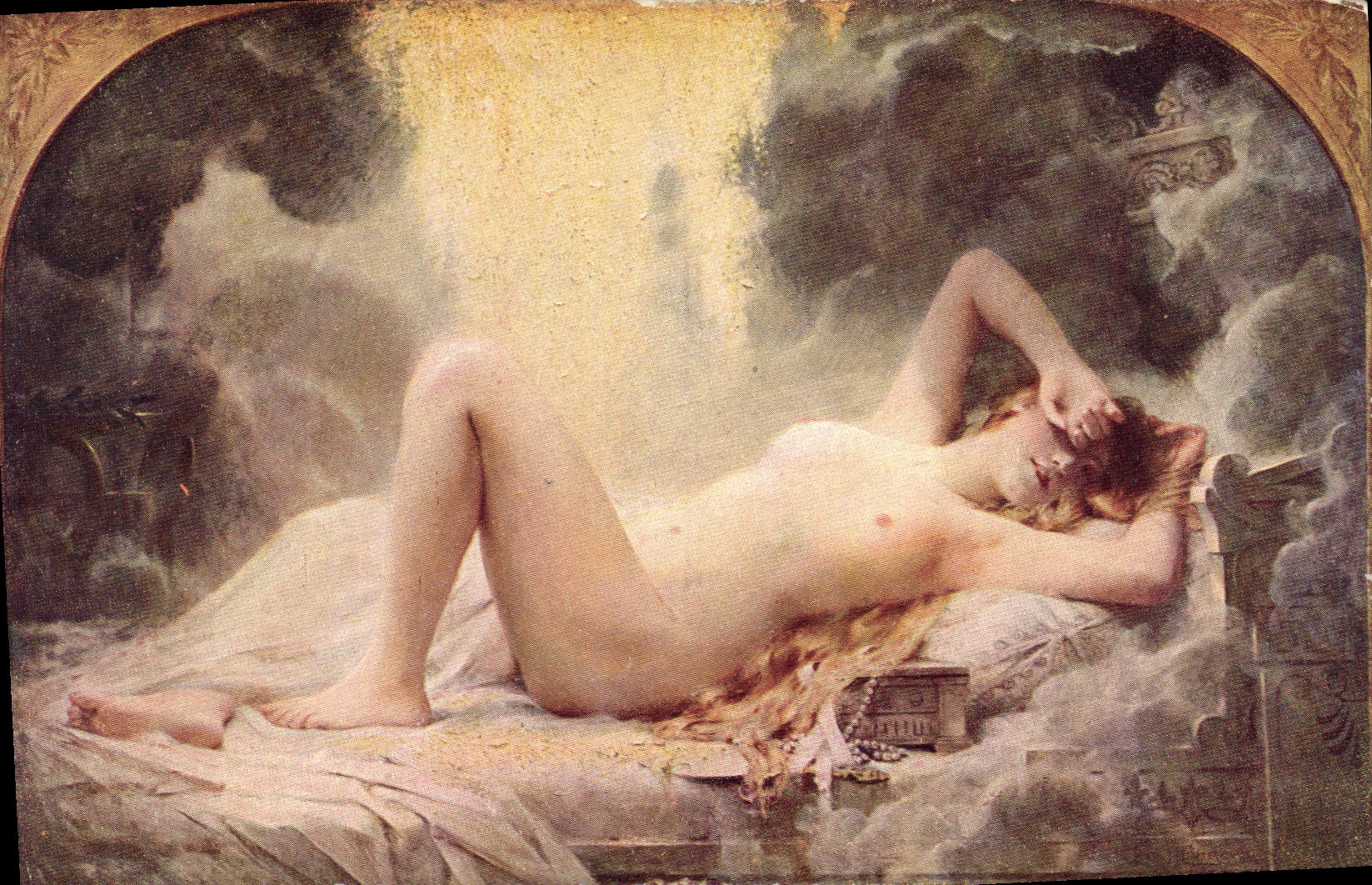 CPA Leon Comerre La pluie d'or Erotique Femme