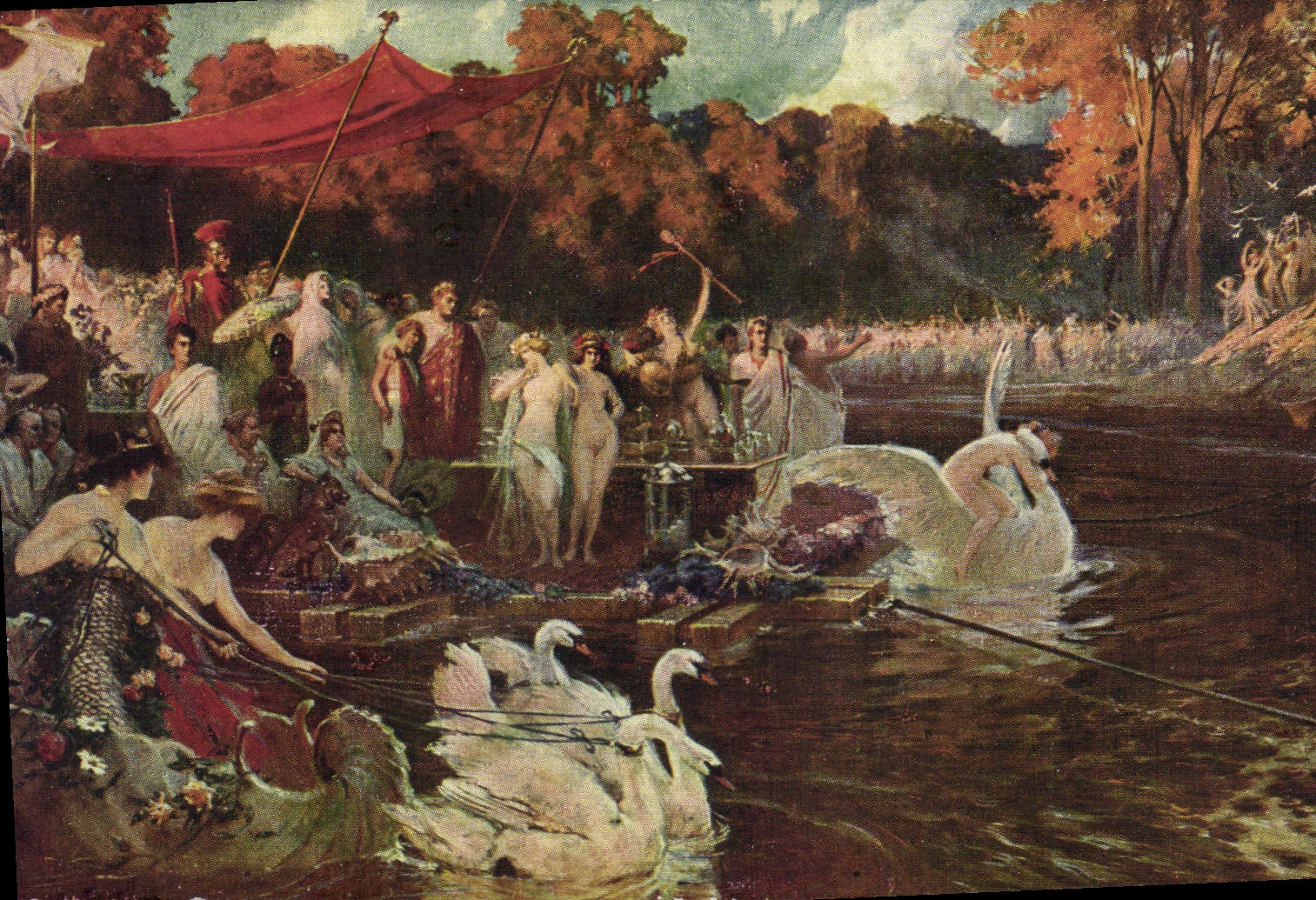 CPA Fantaisie Jan Styka Les plaisirs de Neron Cygnes 