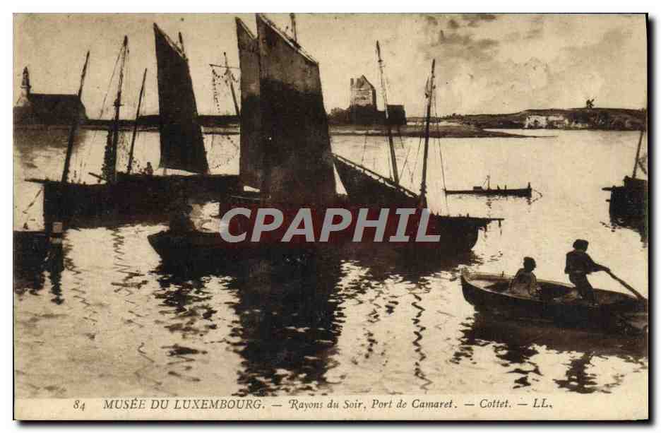CPA Fantaisie Musee du Luxembourg Rayons au soir Port de Camaret Bateaux 