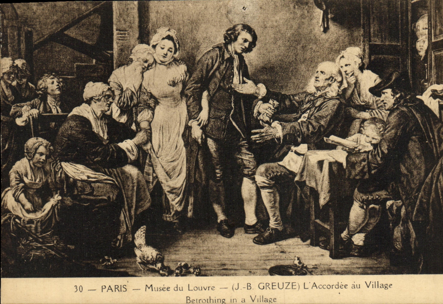 CPA Fantaisie Musee du Louvre Paris Greuze L'accordee au village 