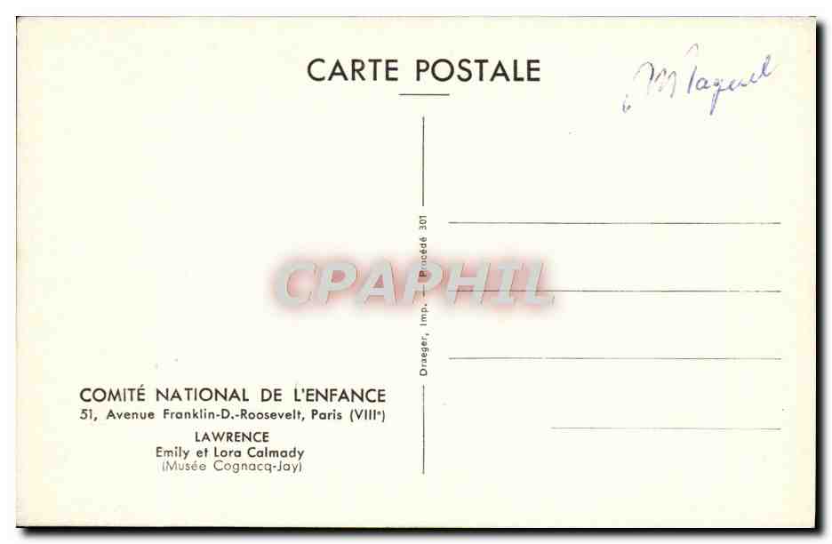 CPM Fantaisie Lawrence Emily et Lora Calmady Musee Cognacq Jay — Rückseite
