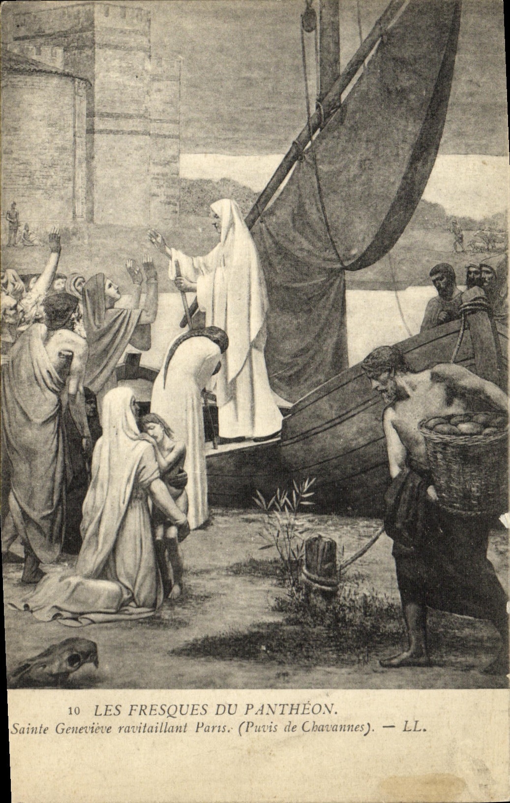 CPA Fantaisie Fresques du Pantheon Sainte Genevieve ravitaillant Paris Puvis de Chavannes
