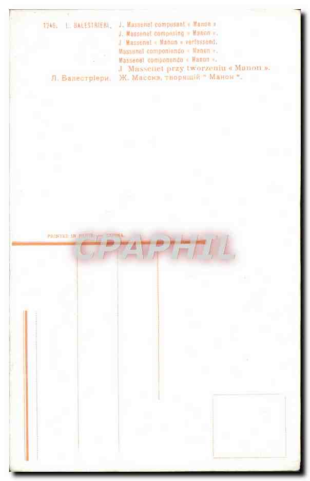 CPA Fantaisie Balestrieri Massenet composant Manon  — Verso