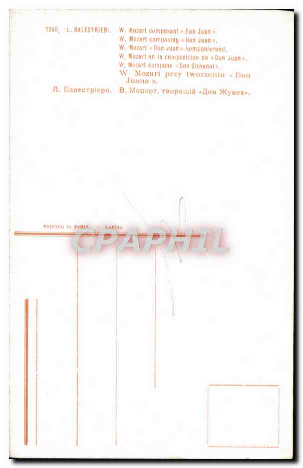 Wolfgang Amadeus Mozart composant Don Juan — L. Balestriéri, n° 1240 — Verso