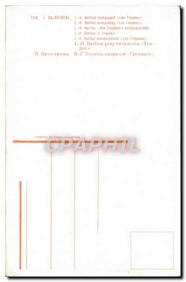 CPA Fantaisie Balestrieri Berlioz composant Les Troyens  — Verso