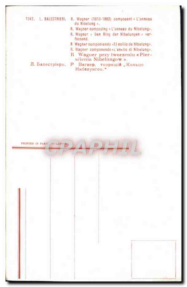 CPA Fantaisie Balestrieri Wagner composant l'anneau de Nibelung — Verso