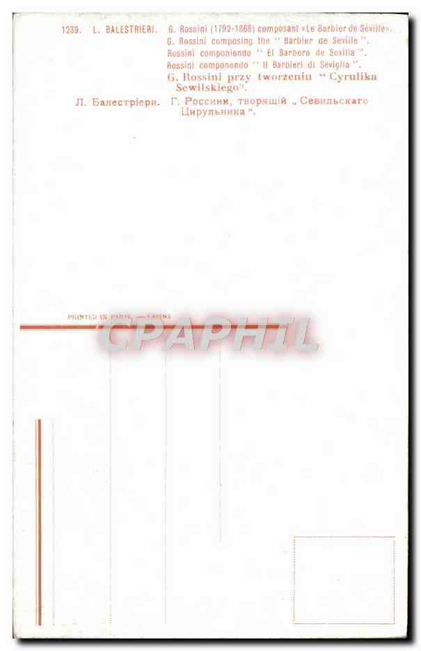 CPA Balestrieri Rossini composant Le barbier de Seville  — Verso