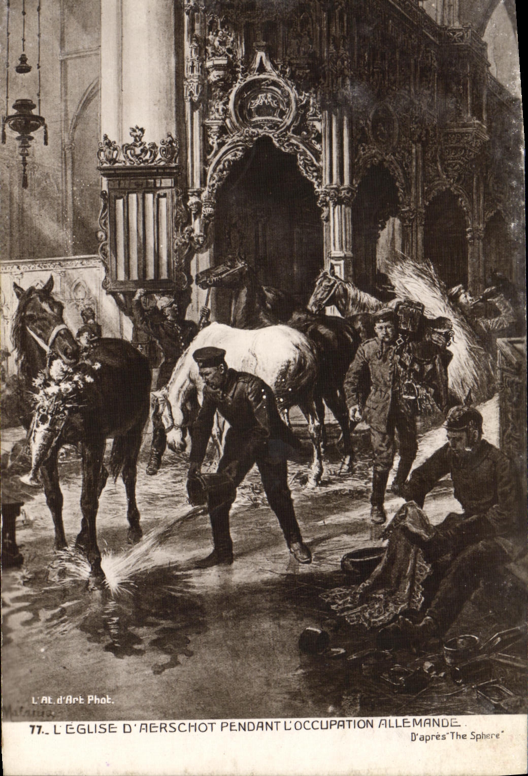 CPA Fantaisie L'eglise d'AErschot pendant l'occupation allemande 