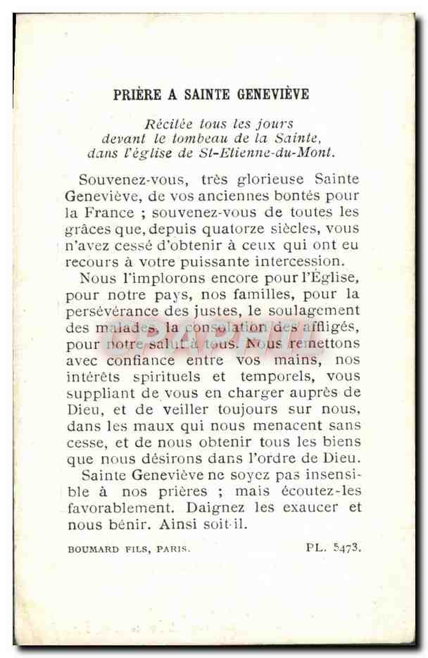 Saint Geneviève, Mother of the Fatherland — Paris, 1914 — Boumard fils, Pl. 5.473 — Back