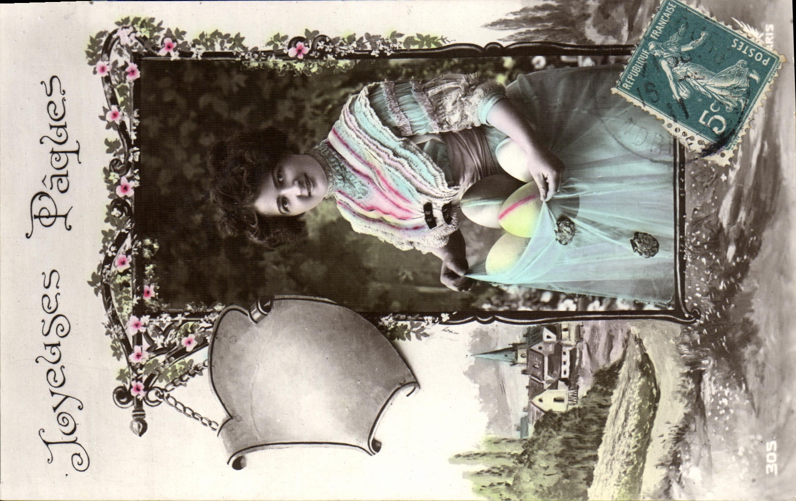 Femme tenant des œufs de Pâques — éditeur CPAPHIL, n° 305