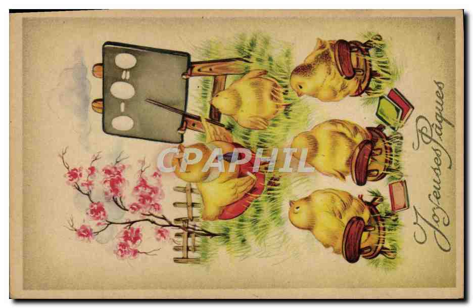 CPA Fantaisie Paques Poussins 