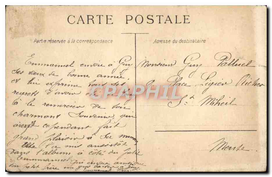 CPA Fantaisie Bonne annee Chien Luge Enfant — Verso