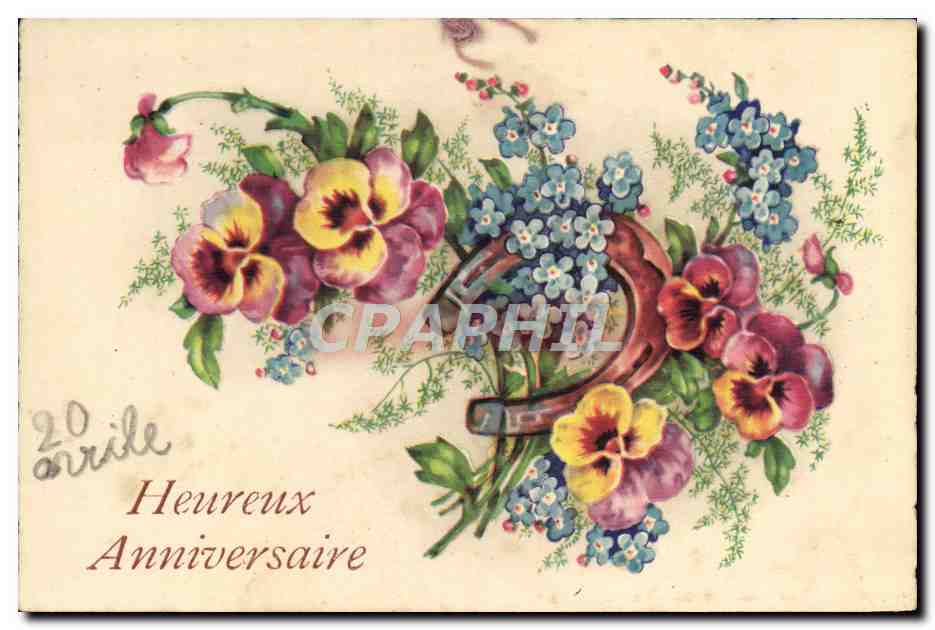 CPA Fantaisie Fleurs Fer a cheval