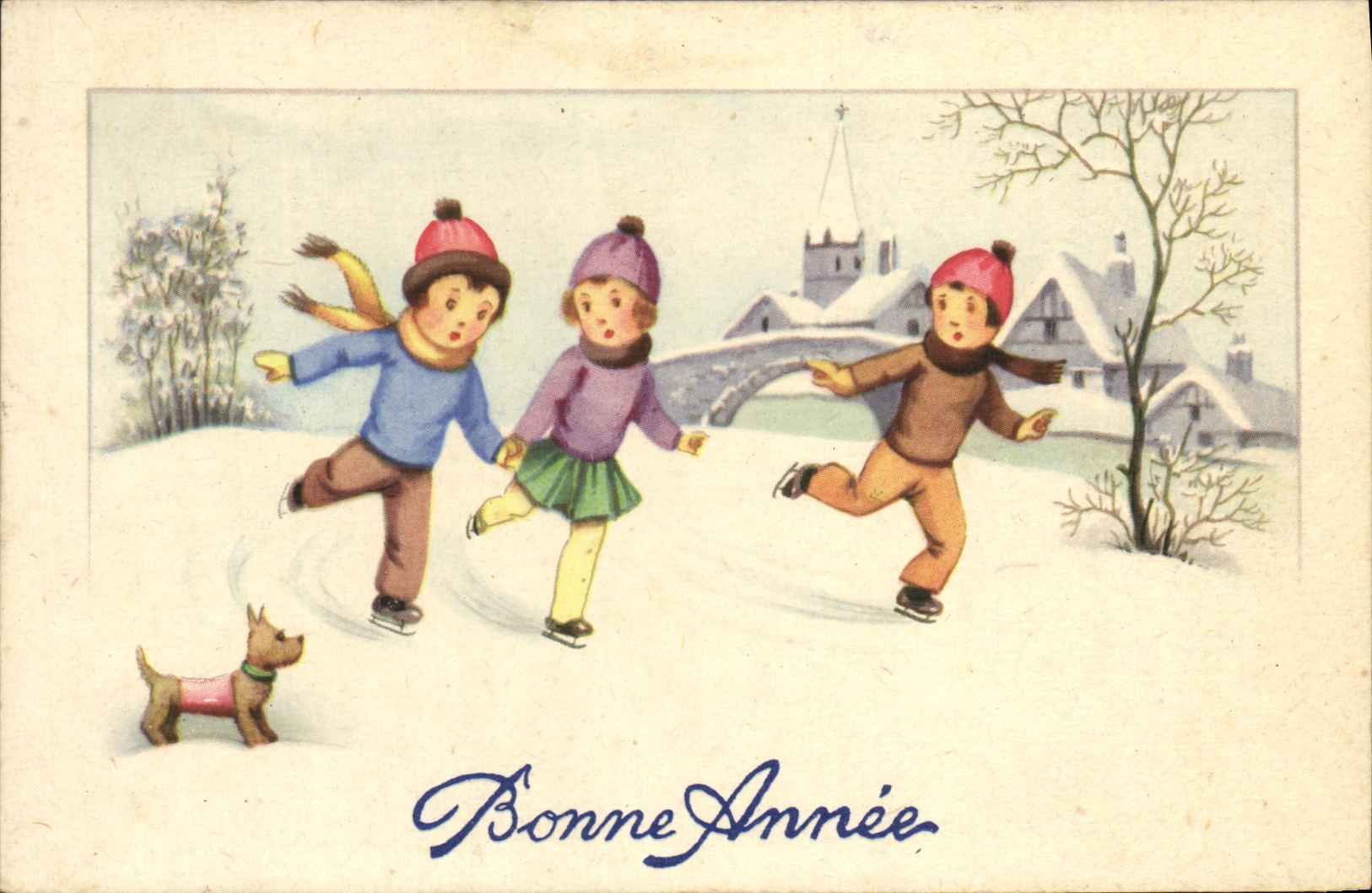 CPA Fantaisie Enfants Patins a glace