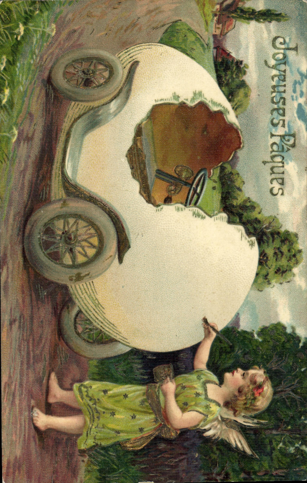CPA Fantaisie Paques Oeuf Ange 