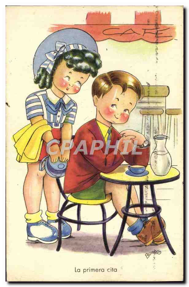 CPA Fantaisie Enfants au cafe