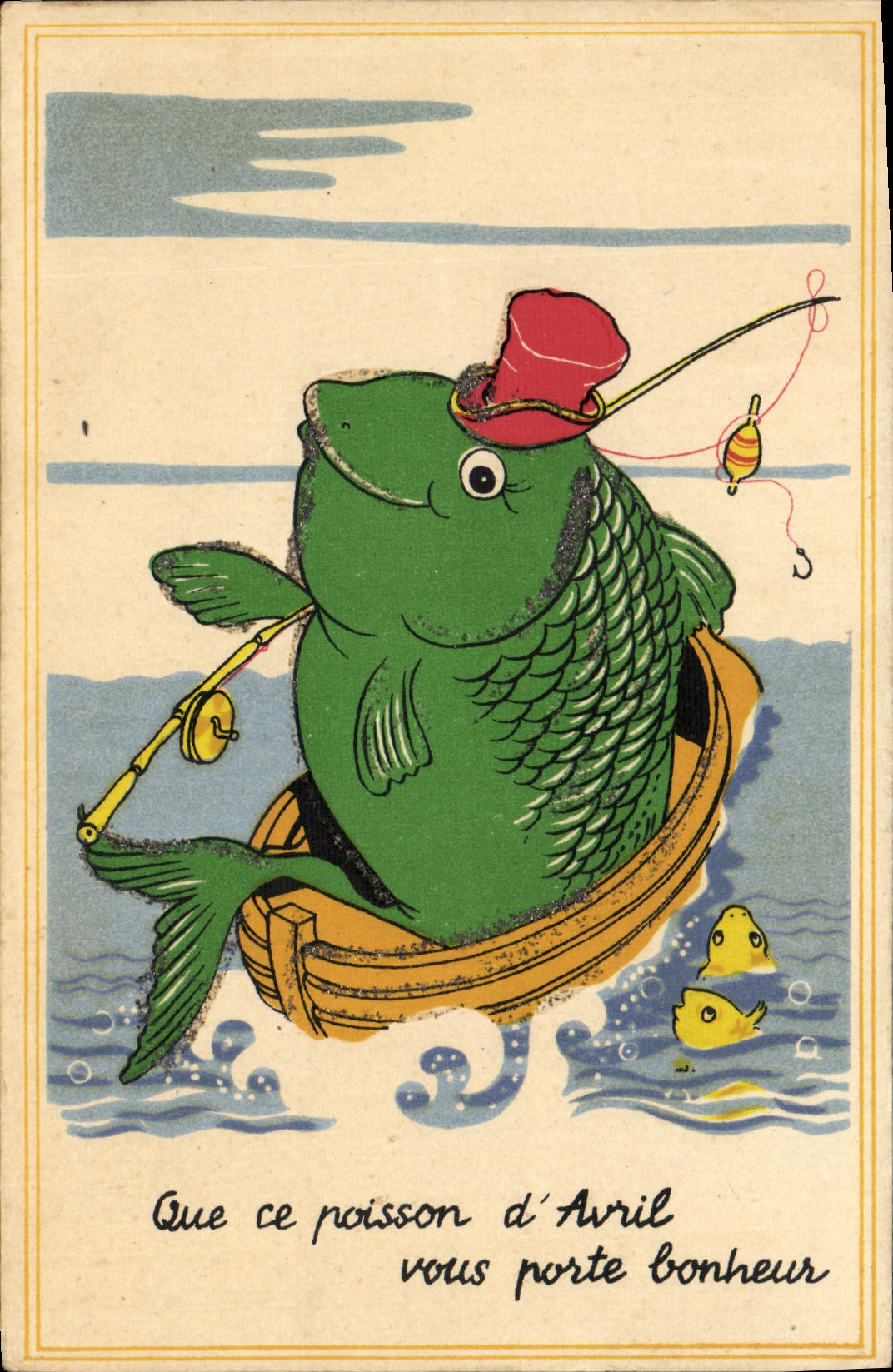 CPA Fantaisie Poisson Peche Avril Paques