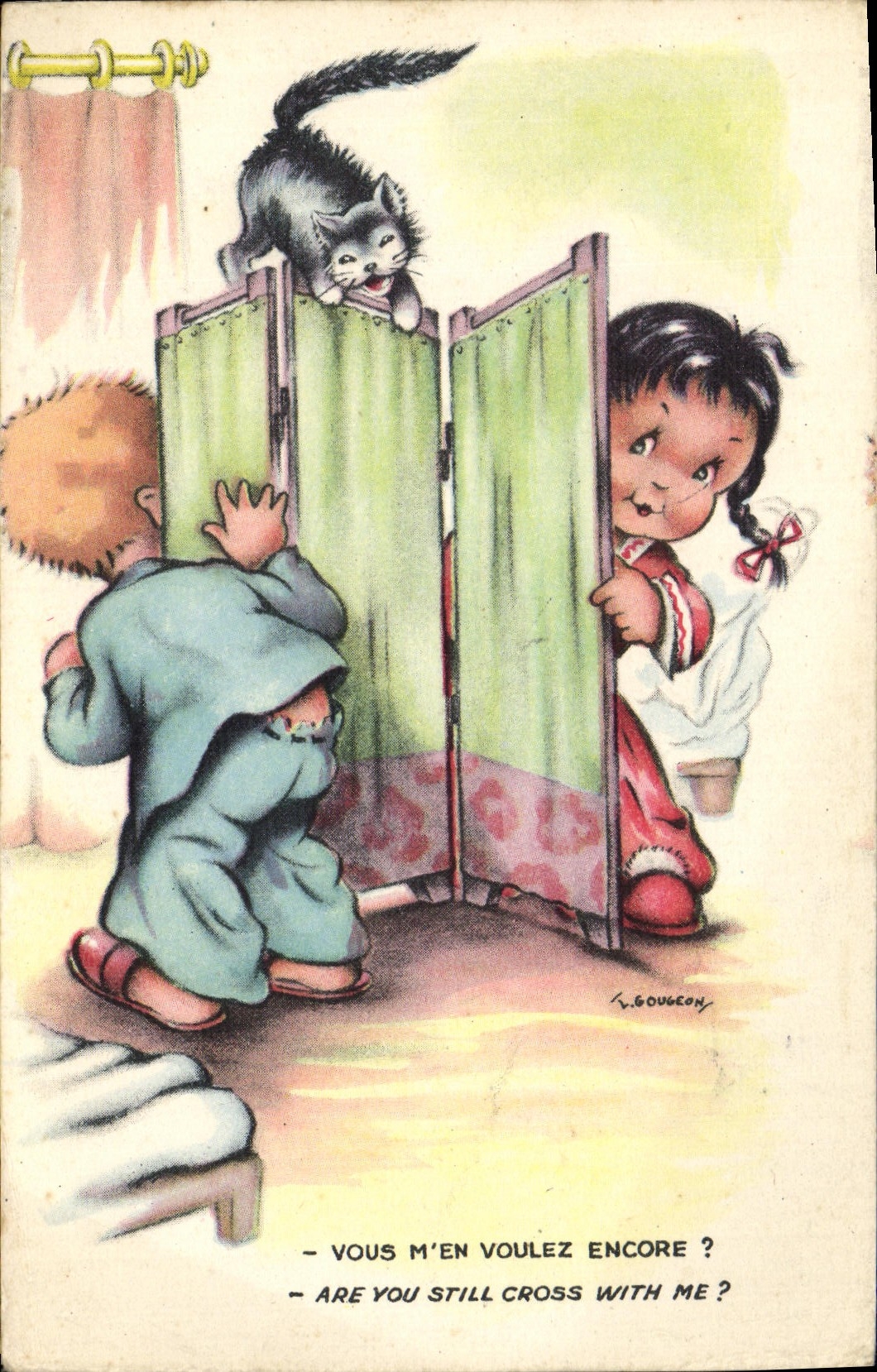 CPA Fantaisie Enfants et chat Chaton 