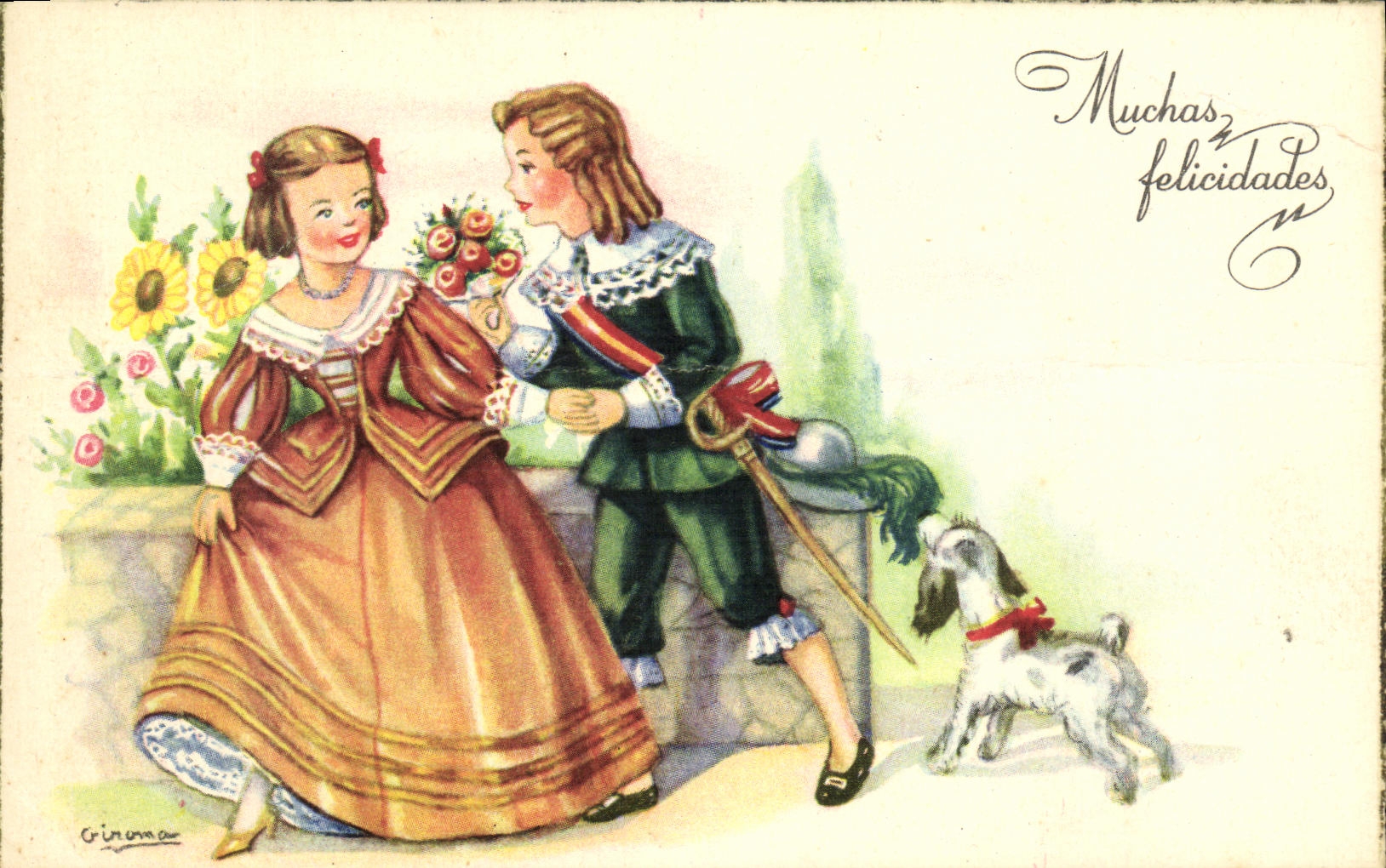 CPA Fantaisie Enfants Chien