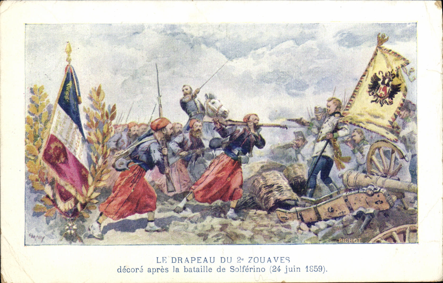 CPA Fantaisie Le drapeau du 2eme zouaves Bataille de Solferino 24 juin 1859 Militaria