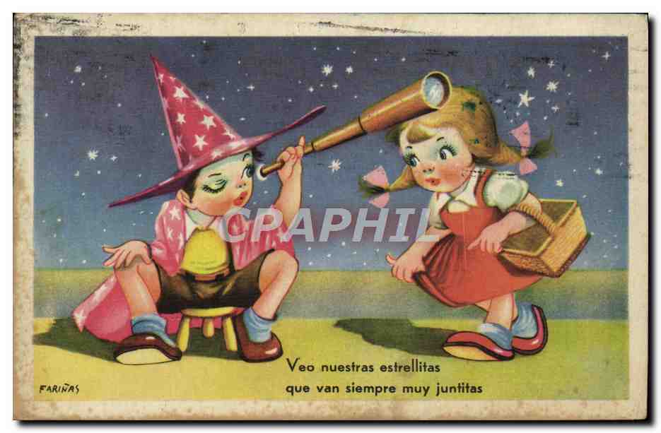 CPA Fantaisie Enfants Astronomie 