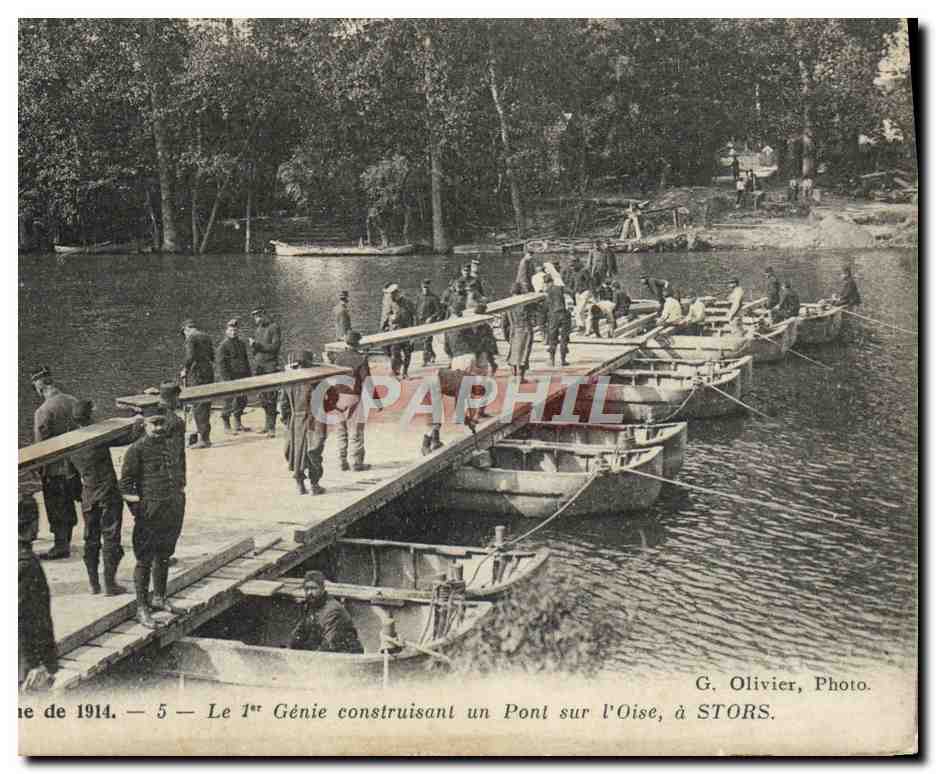 El 1er Genio construyendo un puente sobre la Oise, en STORS — G. Olivier, Foto.