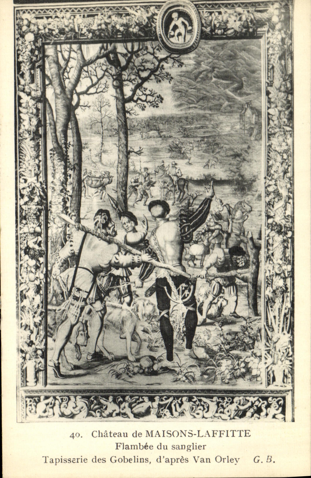Château de MAISONS-LAFFITTE — Flambée du sanglier — Tapisserie des Gobelins, d'après Van Orley — G.B.