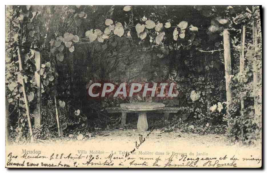 CPA Meudon Villa Moliere La table de Moliere dans le berceau du jardin 