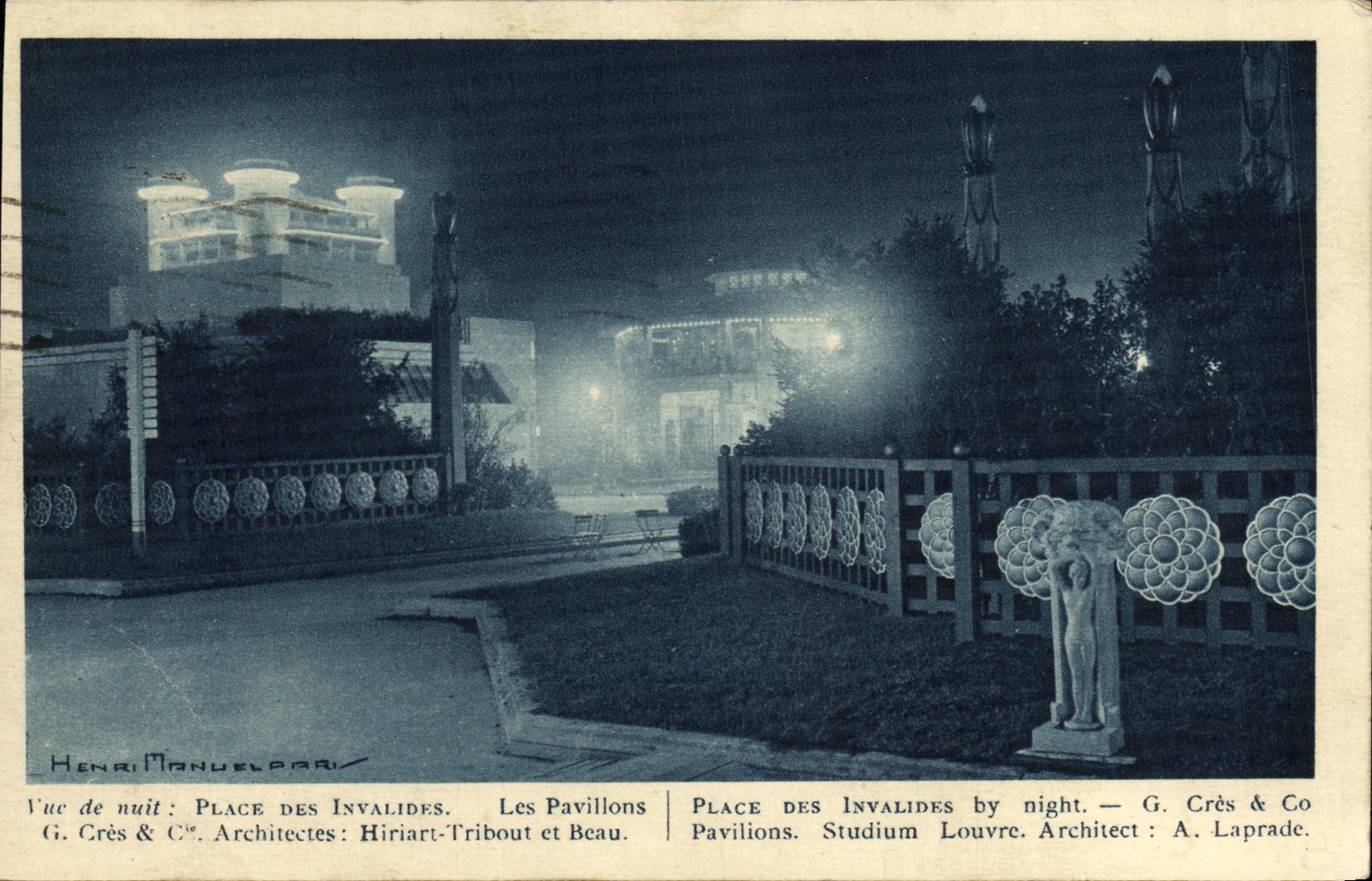 CPA Place des Invalides La nuit Paris Les pavillons 