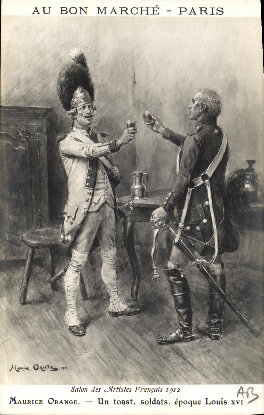 CPA Au Bon Marche Maurice Orange Un toast soldats Epoque Louis XVI