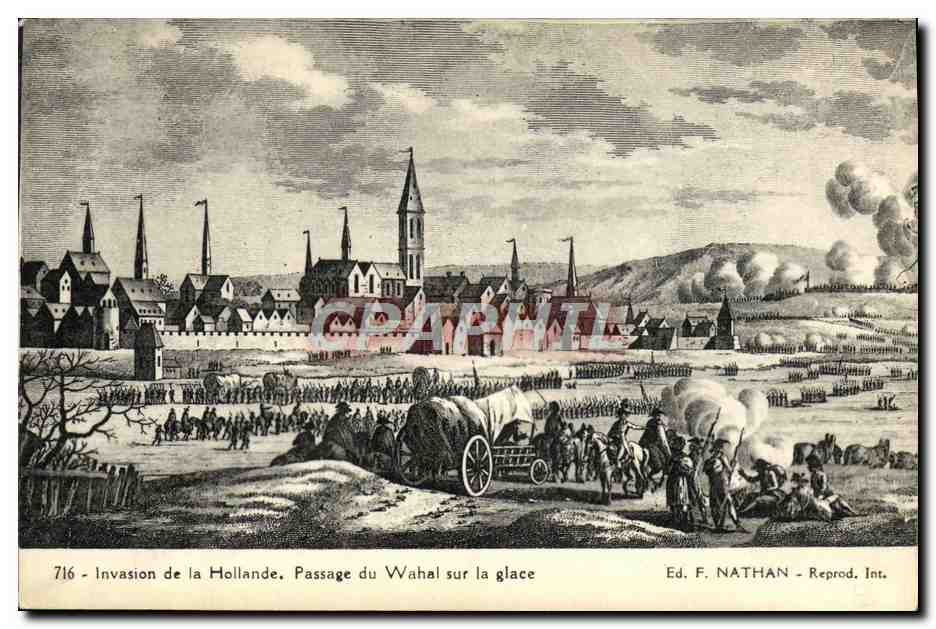 Invasione della Olanda - Passaggio del Wahal sul ghiaccio — Ed. F. NATHAN - Riprod. Int.