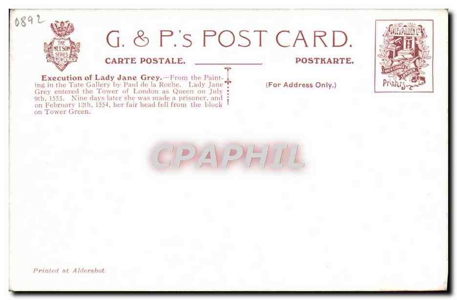 CPA Exection of lady Grey — Rückseite