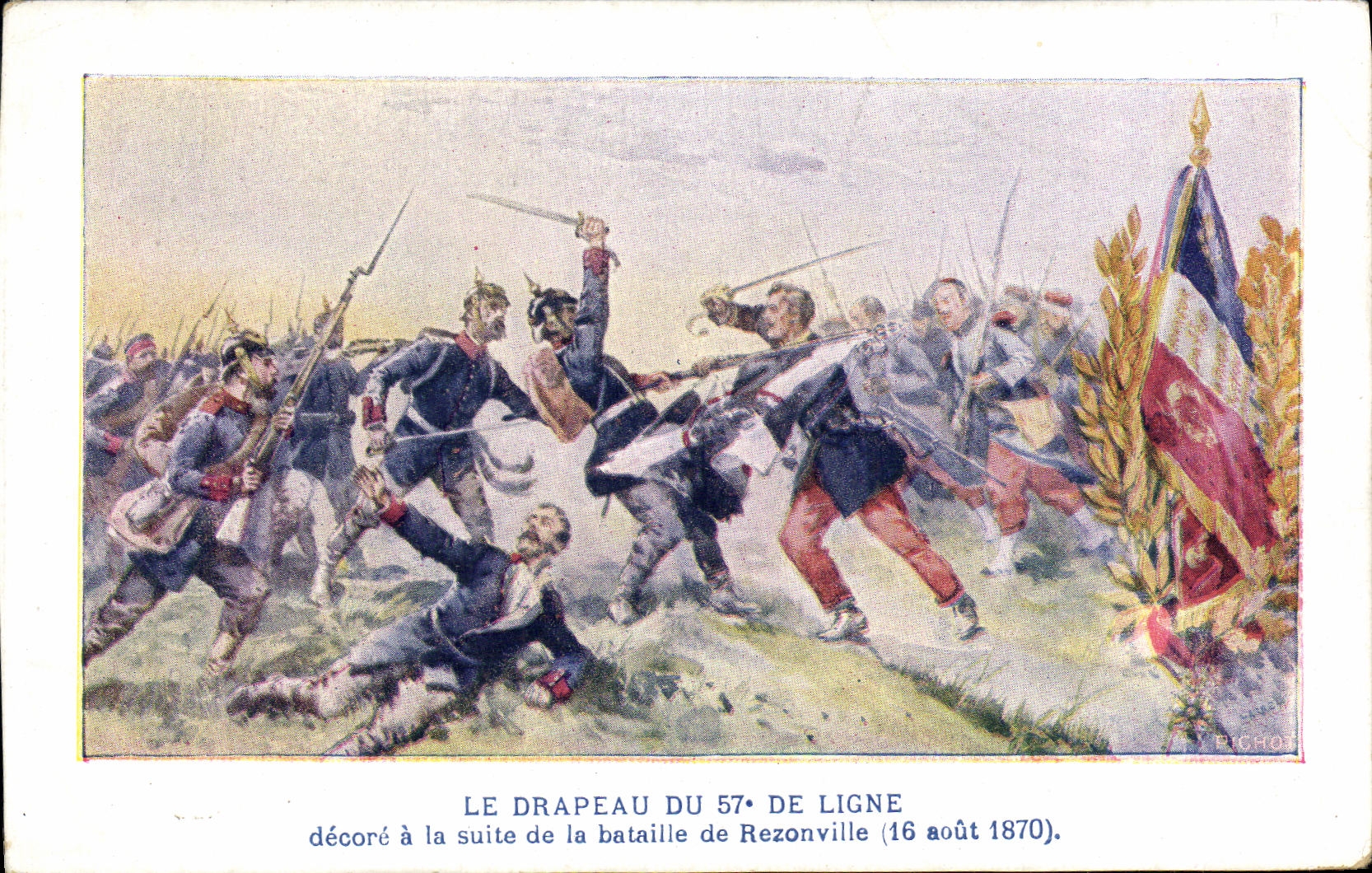 Bataille de Rezonville — Décoré du drapeau du 57e de Ligne — Éditeur E. Richot